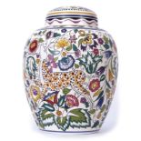 Large Poole Studio Pottery ginger jar and cover painted by Susan Russell with the gazelle pattern,