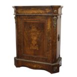 Mid-Victorian burr walnut and marquetry inlaid side cabinet of shaped rectangular form with canted