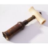 19th century Thomason pattern brass corkscrew with turned bone handle (lacking brush), maker's label