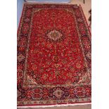 Fine modern Keshan carpet, triple-gull border, central panel of twining foliage, mainly red and blue