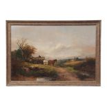 Joseph Horlor (1809-1887), Extensive landscape with log cart oil on canvas, signed lower left, 80