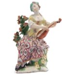 Chelsea gold anchor figure of a lute player, 15cm high