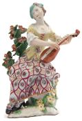 Chelsea gold anchor figure of a lute player, 15cm high