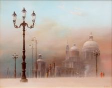 AR Felix Kelly (1914-1994) "Venice under snow" oil on board, signed and dated 86 lower right, 44 x