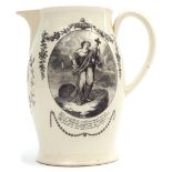 Late 18th century Queens ware jug, probably Wedgwood, the front decorated with an oval image of