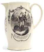 Late 18th century Queens ware jug, probably Wedgwood, the front decorated with an oval image of