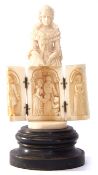 Unusual 19th century European carved ivory model of a crinoline lady, her dress hinged at the