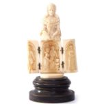 Unusual 19th century European carved ivory model of a crinoline lady, her dress hinged at the