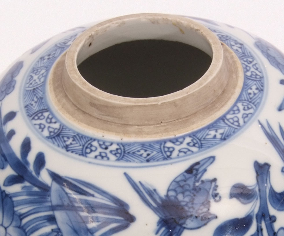 18th century Chinese porcelain ginger jar decorated in blue and white with Lotus and flowering - Image 3 of 5
