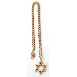 9ct gold Star of David pendant suspended on a 9ct stamped Belcher link chain, 17gms