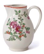 Lowestoft porcelain milk jug circa 1780, with a Thomas Rose design in polychrome enamels, 13cm high