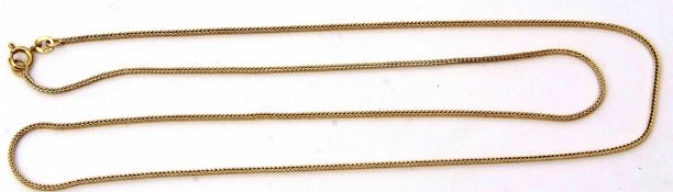 Fine square link neck chain of herring bone design, stamped 14K and 585, 62cm long, 6.6gms