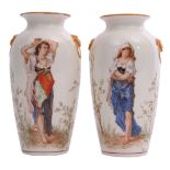 Pair of 19th century Wedgwood vases, painted by Eduard Rischgitz with warriors to the front and