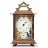 Third quarter of 19th century French brass carriage clock in Chinese pagoda style, blue Arabic