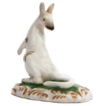 English porcelain model of a kangaroo, mid-19th century, possibly Rockingham, 8cm high