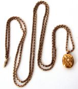 Mixed Lot: 9ct stamped long guard chain with Albert clasp, 75cm long, 48gms, supporting an antique