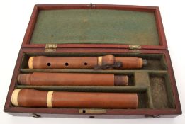 Potter, Johnsons Court, Fleet St, London - cased boxwood and ivory mounted three part flute