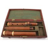 Potter, Johnsons Court, Fleet St, London - cased boxwood and ivory mounted three part flute