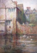 Oliver Baker (1856-1939) Figures feeding ducks over a wall watercolour, signed lower right, 70 x
