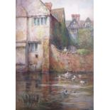 Oliver Baker (1856-1939) Figures feeding ducks over a wall watercolour, signed lower right, 70 x