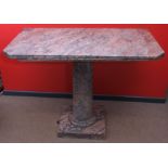 19th century red vein beige marble console table, the top of rectangular shape with canted front