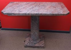 19th century red vein beige marble console table, the top of rectangular shape with canted front
