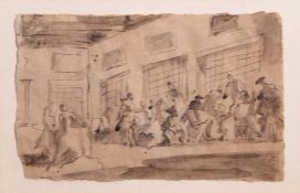 French School (18th/19th century) "The Rehearsal" pen, ink and wash, 19 x 30cm