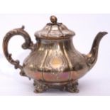 Victorian melon shaped tea pot featuring chased panels of flowers, foliage and scrolls, leaf