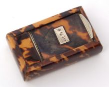 Mid-19th century tortoiseshell encased snuff box with metal mounts, inscribed to inside of lid "From