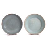 Two Chinese dishes of Longuan celadon type, one with typical crackle effect, possibly Song