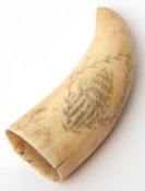 Small 18th/19th century marine ivory scrimshaw engraved to a lozenge with a three masted sailing