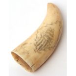 Small 18th/19th century marine ivory scrimshaw engraved to a lozenge with a three masted sailing