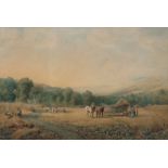 Anthony Van Dyke Copley Fielding (1787-1855) Extensive landscape with harvest workers,