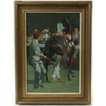 AR Roger Coleman (Born 1930) "Kicking Out in the Paddock - Goodwood" oil on board, initialled and