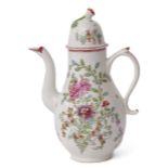 Lowestoft porcelain coffee pot and cover circa 1780, decorated with a polychrome design after Thomas