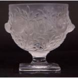 Lalique 'Elizabeth' pattern glass vase of goblet form with moulded relief decoration of sparrows