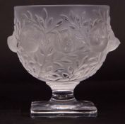 Lalique 'Elizabeth' pattern glass vase of goblet form with moulded relief decoration of sparrows