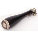 Late Victorian ebonised steel and silver mounted cigar cutter in the form of a wine bottle, 13cm