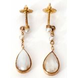 Pair of mother of pearl and seed pearl drop earrings, the pear shaped mother of pearl drops