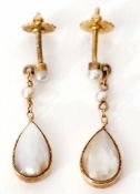 Pair of mother of pearl and seed pearl drop earrings, the pear shaped mother of pearl drops
