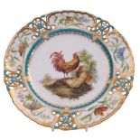 Fine late 19th century Minton cabinet plate, the centre well painted with chickens within a border