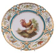 Fine late 19th century Minton cabinet plate, the centre well painted with chickens within a border