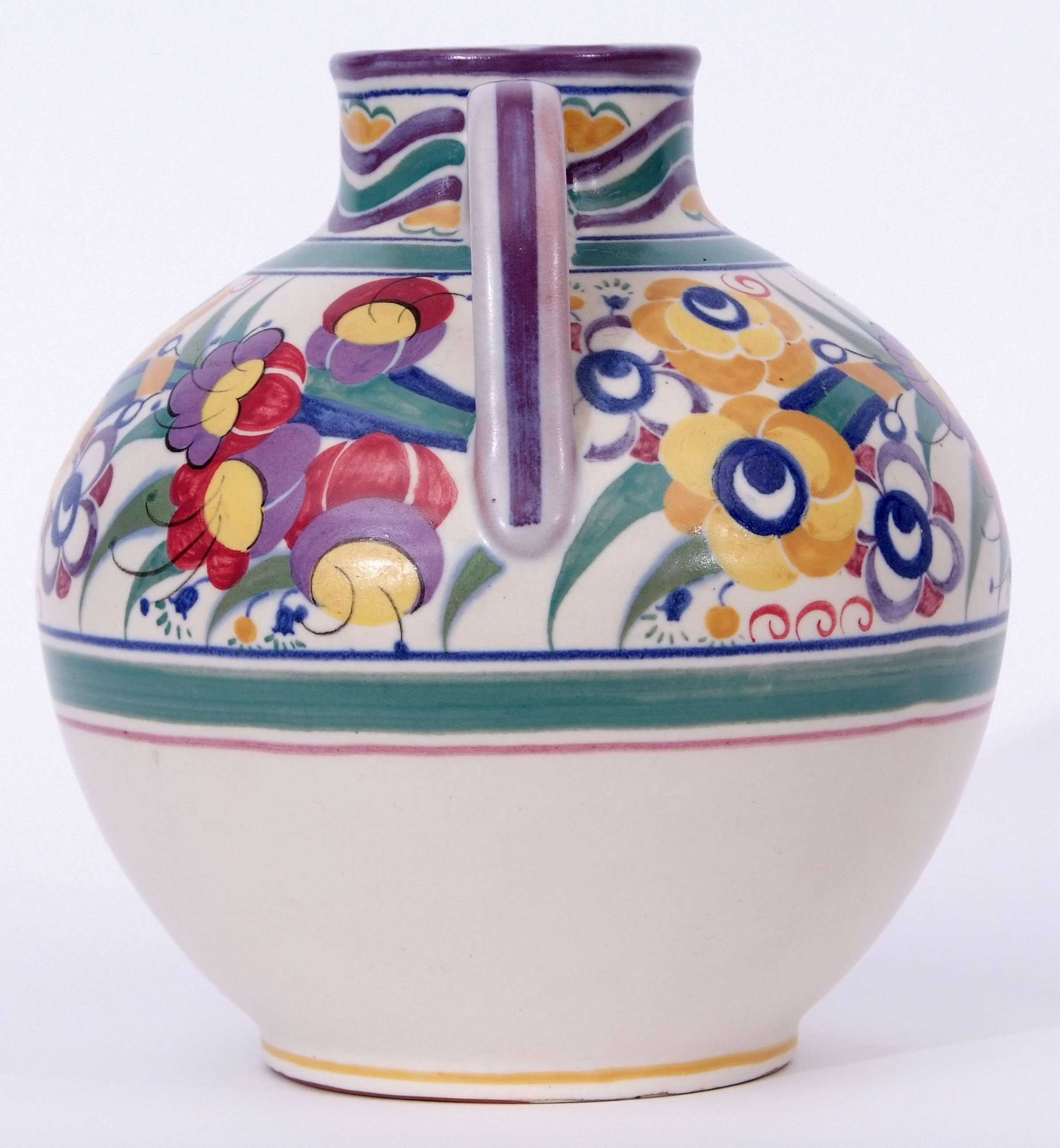 Large Poole globular vase, circa 1930s, with two lug handles, decorated with a floral design, - Image 2 of 3