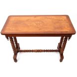 19th century mahogany small centre table, the central panel inlaid at the corners with butterflies