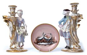 Late 18th century Paris Porcelain saucer dish, the pink ground decorated en grisaille with three