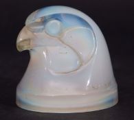 Tete D'epervier/Hawkshead glass mascot by Rene Lalique circa 1930s, coloured in opalescent milky