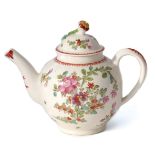 Lowestoft tea pot and cover with polychrome decoration after Thomas Rose, 15cm high