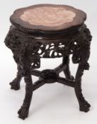 Anglo Indian hardwood and marble inset jardiniere stand of shaped circular form, the spreading