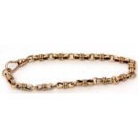 9ct stamped chain, figure of eight shaped links with a banded waist to a swivel clip, 20cm long,