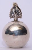 George V table lighter in the form of a grenade with flambeau finial (weighted) bearing a crest,